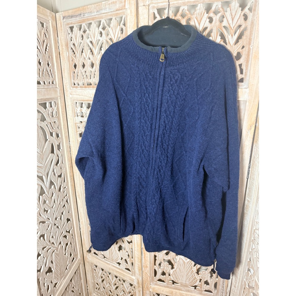 Aran Sweater Market Navy 100% Wool Zip Cable Knit Poncho XXL Made Ireland - Picture 2 of 12